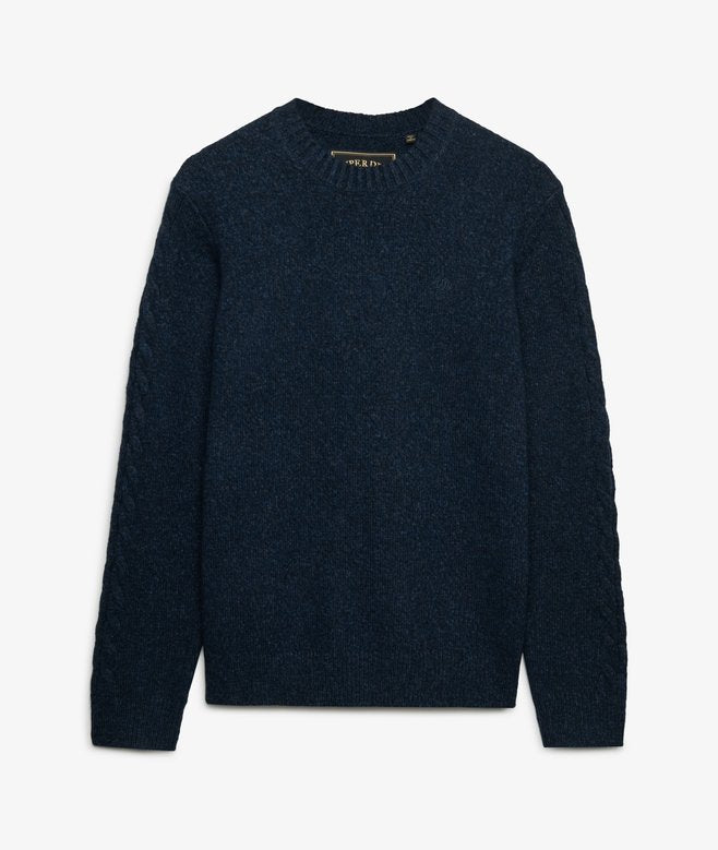 SUPERDRY NAVY BRUSHED CABLE SLEEVE KNIT