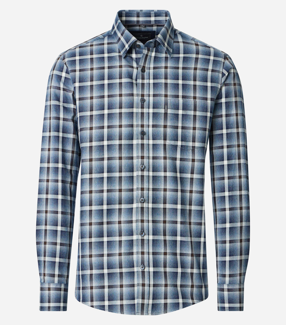 CASA MODA blue check shirt with long sleeves, button front and pointed collar