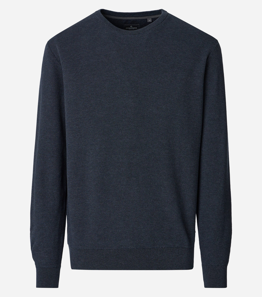 CASA MODA dark navy crew-neck sweater with long sleeves and ribbed cuffs and hem