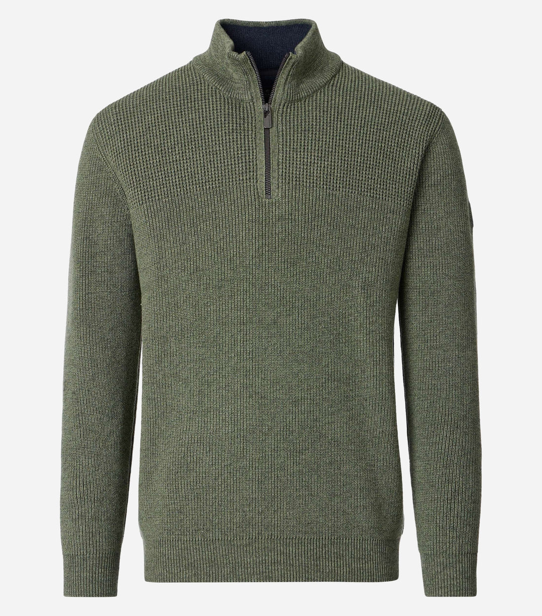 CASA MODA olive green half-zip sweater with a ribbed collar, cuffs, and hem
