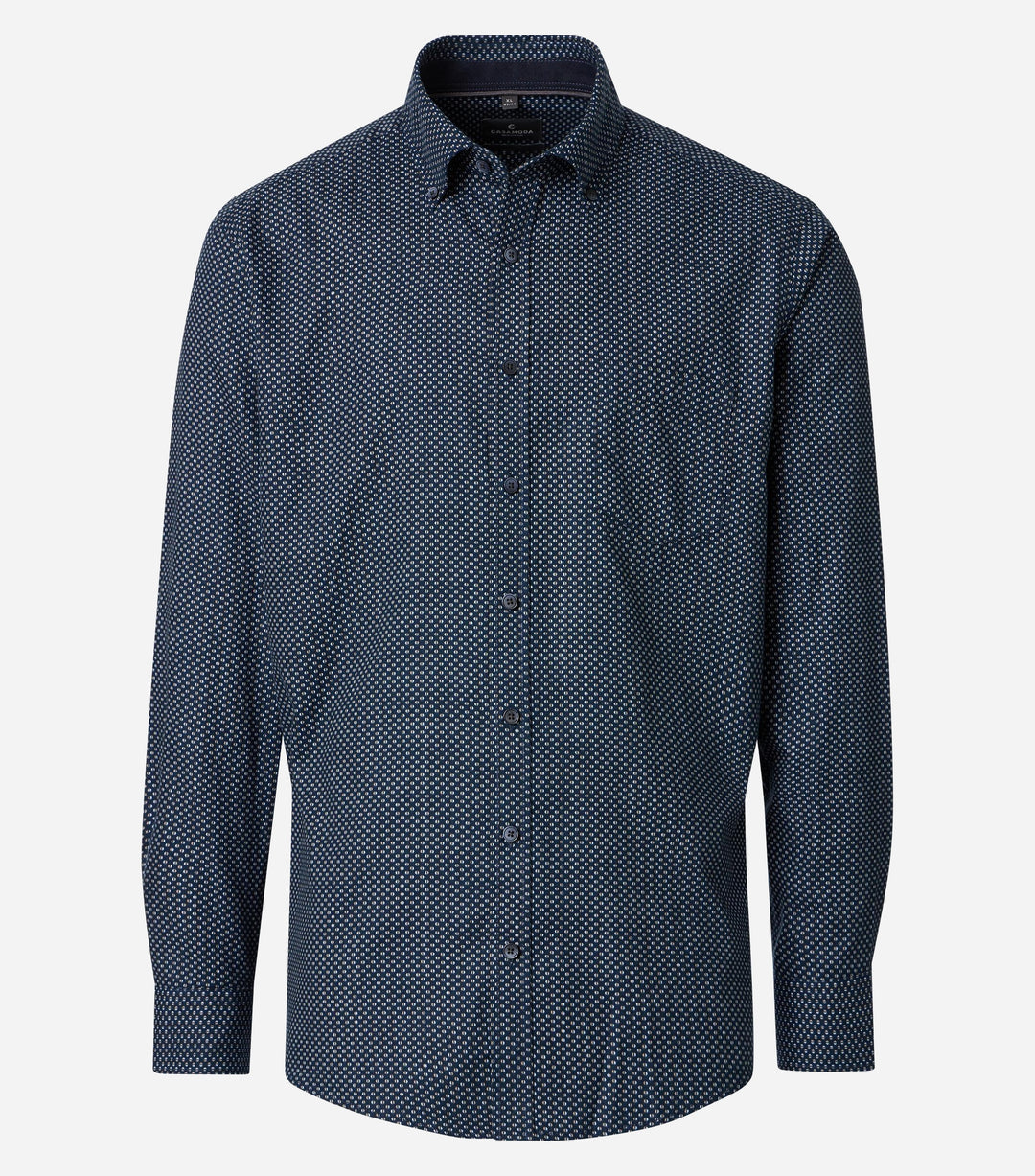 CASA MODA navy shirt with a small all-over print, pointed collar, button front and long sleeves