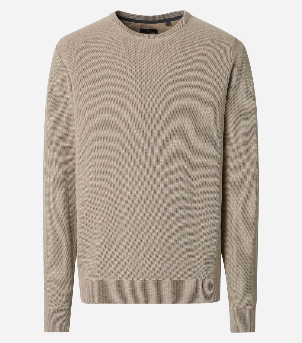 CASA MODA stone crew-neck sweater with long sleeves and ribbed cuffs and hem.
