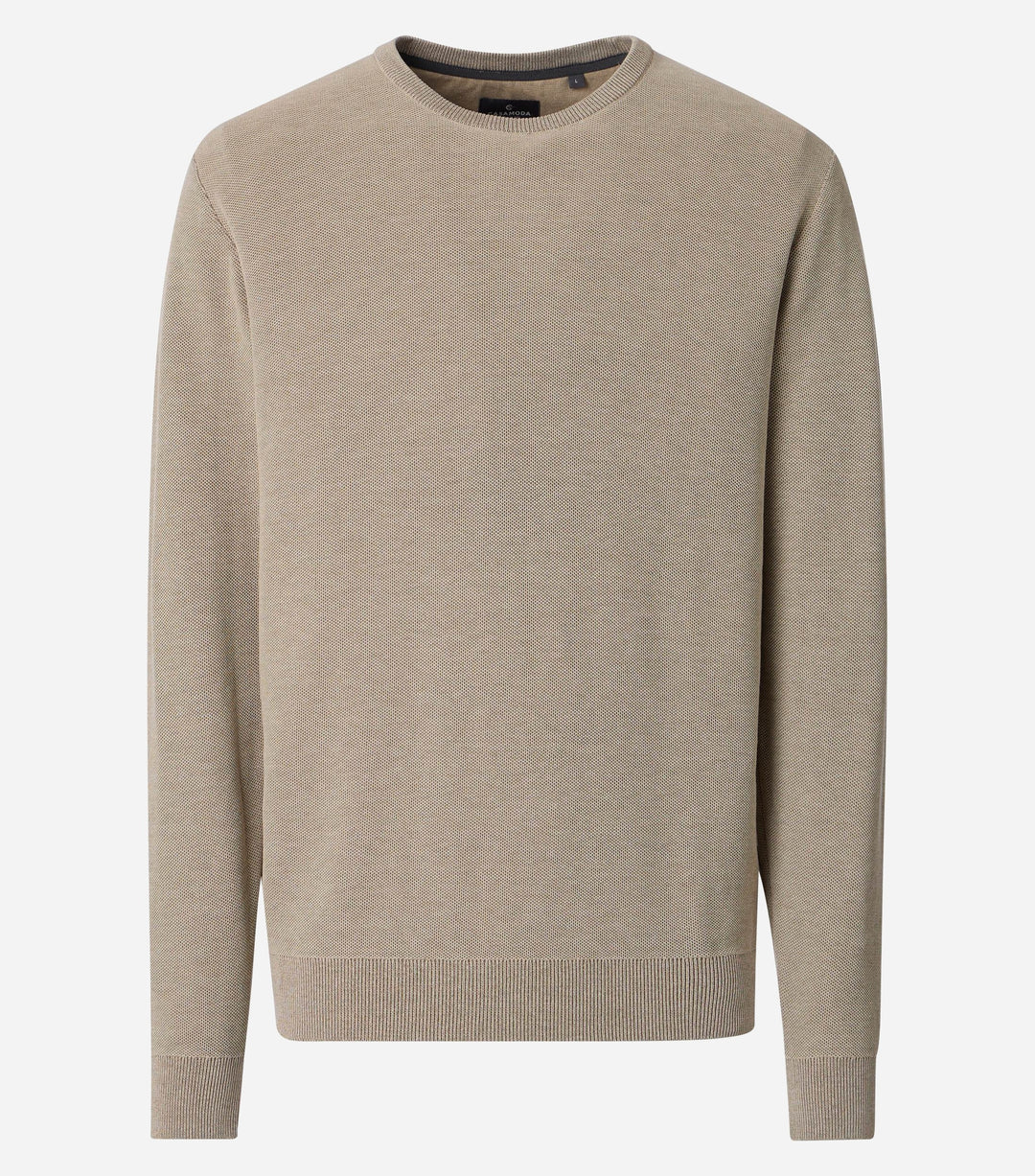CASA MODA stone crew-neck sweater with long sleeves and ribbed cuffs and hem.