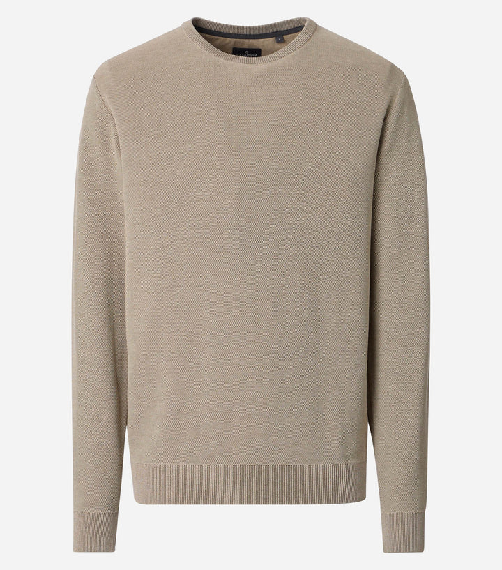 CASA MODA stone crew-neck sweater with long sleeves and ribbed cuffs and hem.
