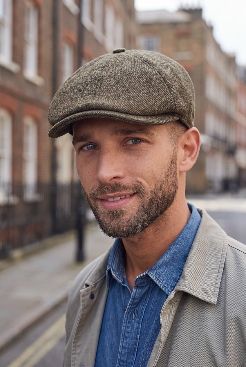 BARBOUR OLIVE TWILL CLAYMORE BAKER BOY CAP