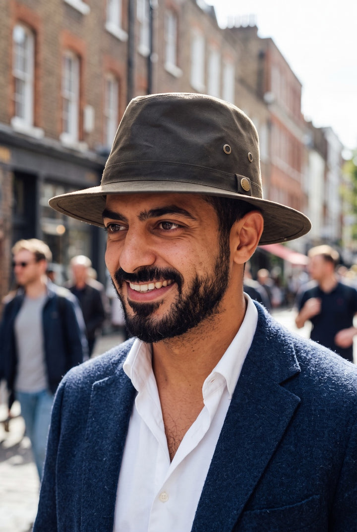 BARBOUR OLIVE CRAYTON WAX SAFARI HAT
