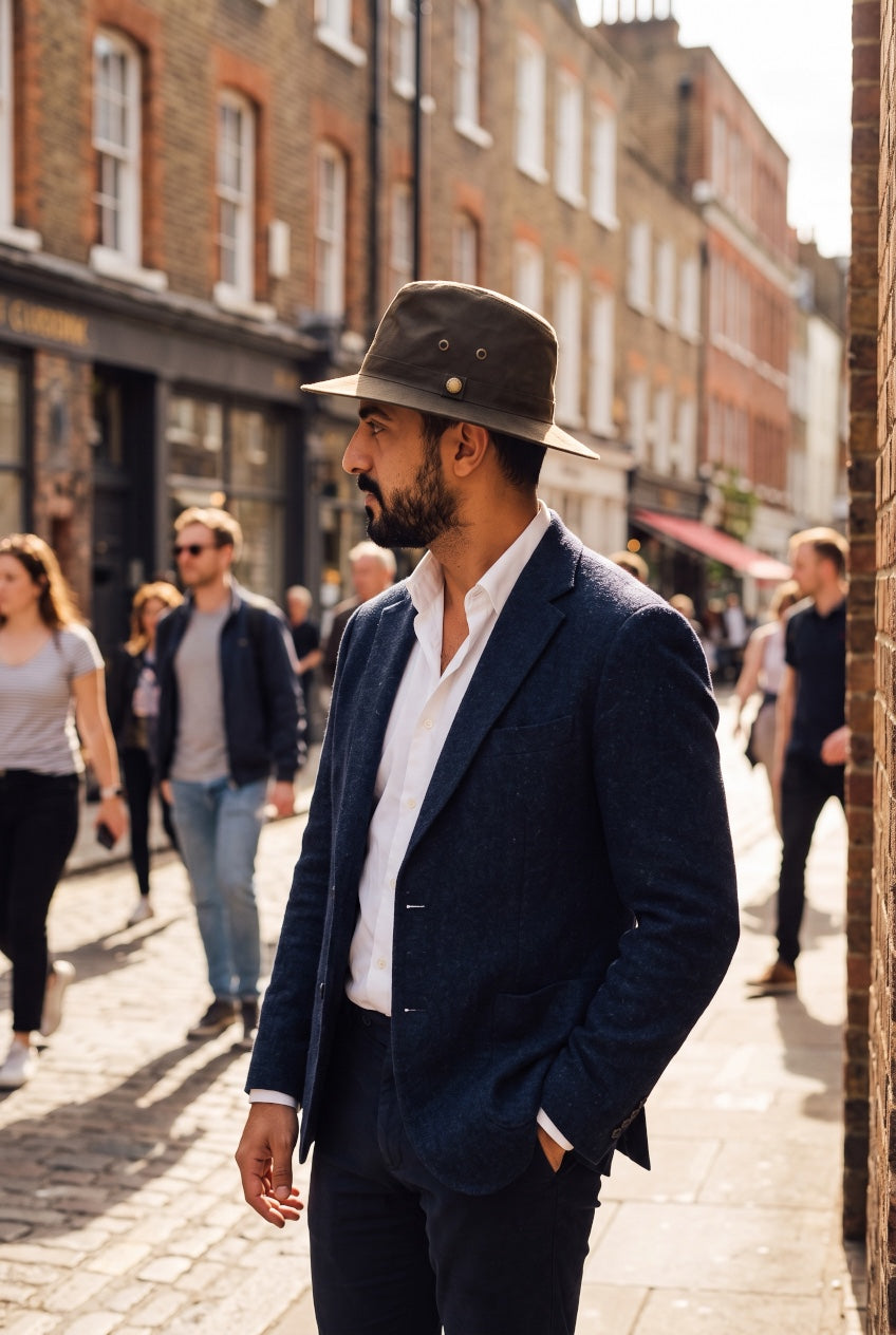 BARBOUR OLIVE CRAYTON WAX SAFARI HAT