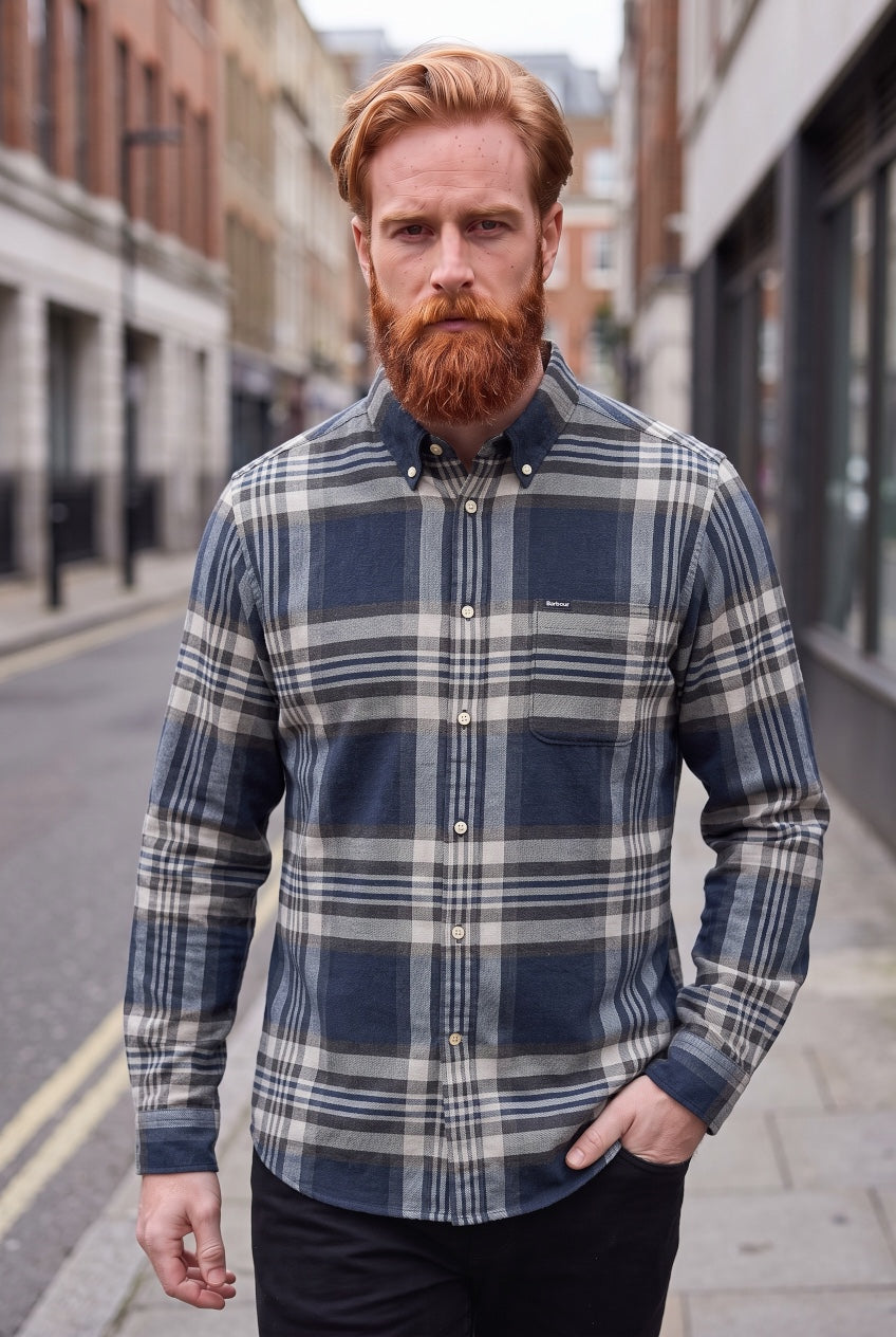 BARBOUR GREY MARL DOVEDALE TAILORED CHECK SHIRT
