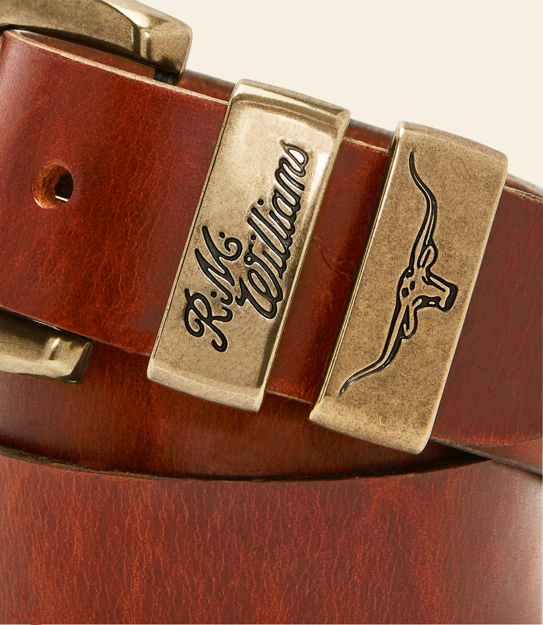 R.M WILLIAMS DROVER CARAMEL LEATHER BELT