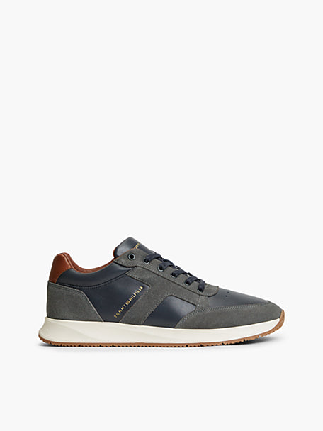 TOMMY HILFIGER elevated runner sneaker, blue and gray with lace-up front