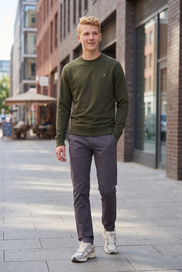 FARAH CHARCOAL ELM STR TWILL CHINO