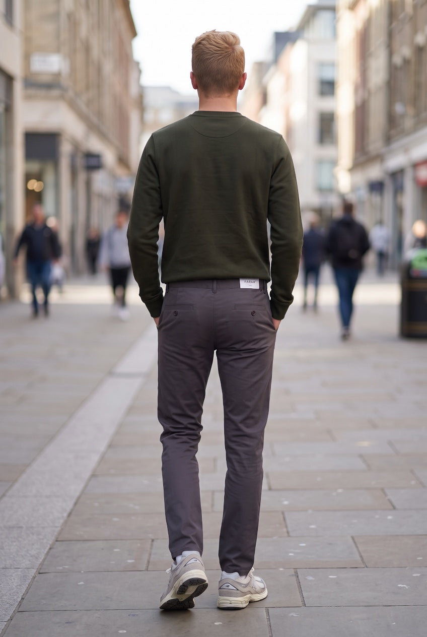 FARAH CHARCOAL ELM STR TWILL CHINO