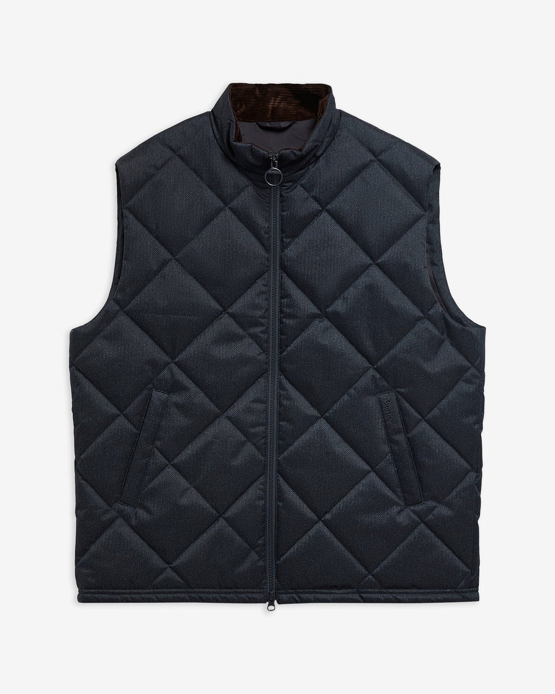 Barbour navy quilted sleeveless gilet with zip front and stand collar