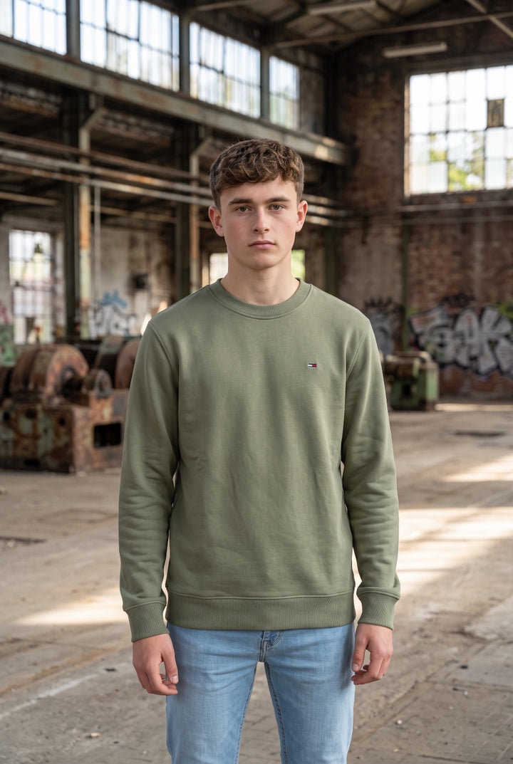 TOMMY JEANS  GREEN REGS FLAG CREW NECK SWEAT