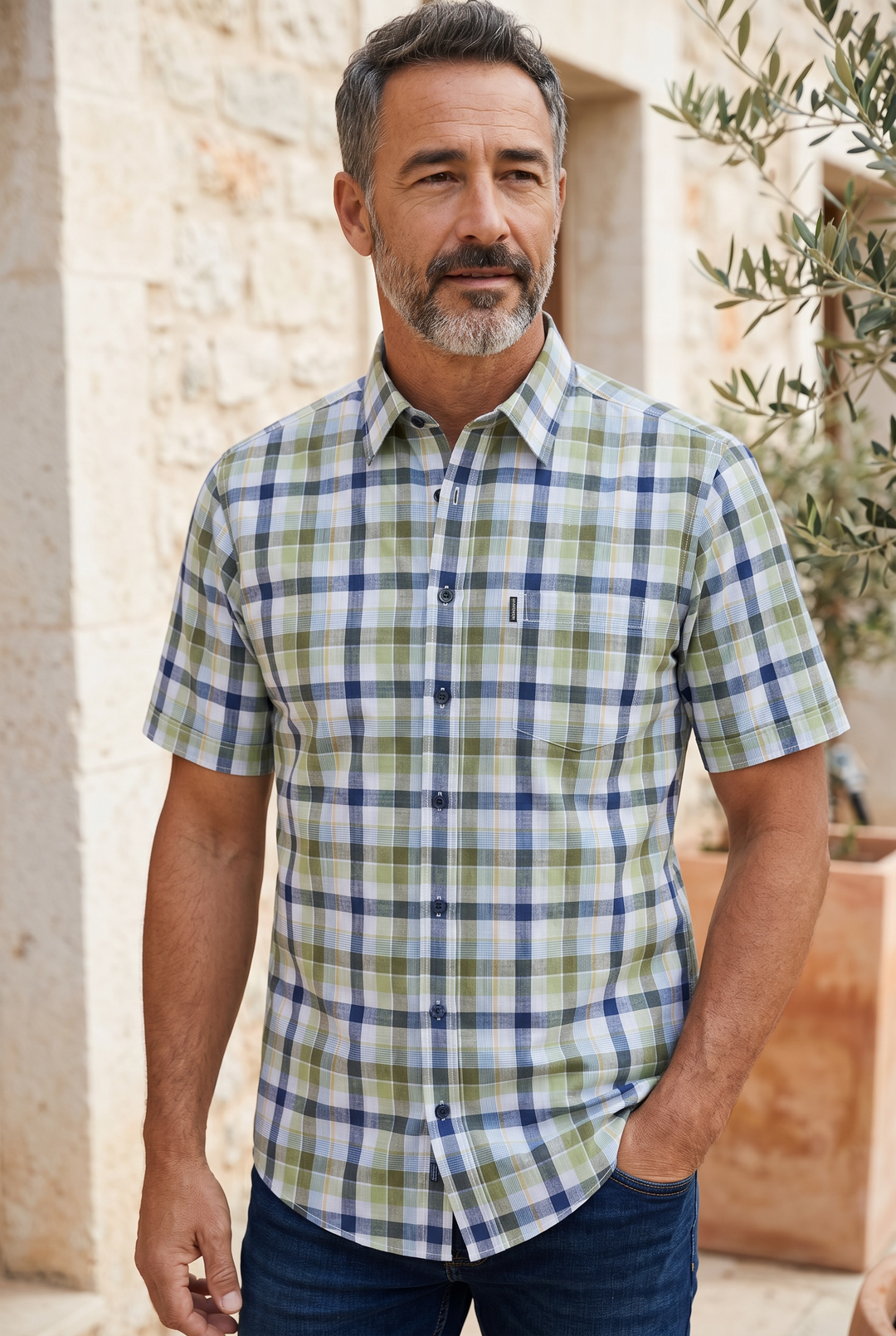 CASA MODA CHECK SHORT SLEEVE SHIRT