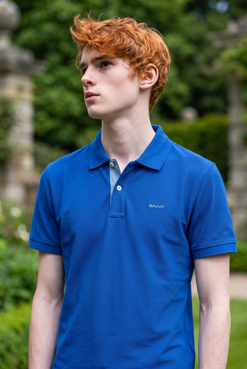 GANT BLUE REG CONTRAST PIQUE SS POLO