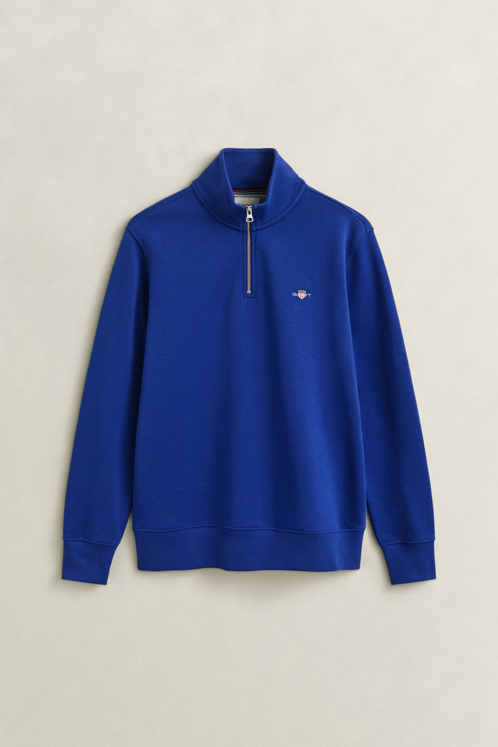 GANT blue half-zip sweatshirt with stand collar and chest logo