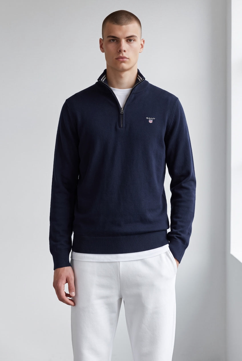 GANT NAVY COTTON 1/2 ZIP SWEATER