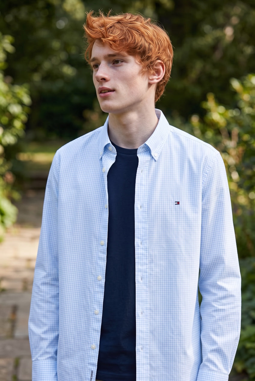 TOMMY HILFIGER FLEX BLUE POPLIN GINGHAM RF SHIRT