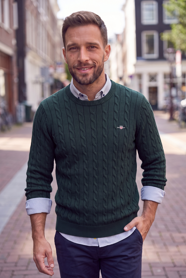GANT GREEN CLASSIC CABLE KNIT SWEAT