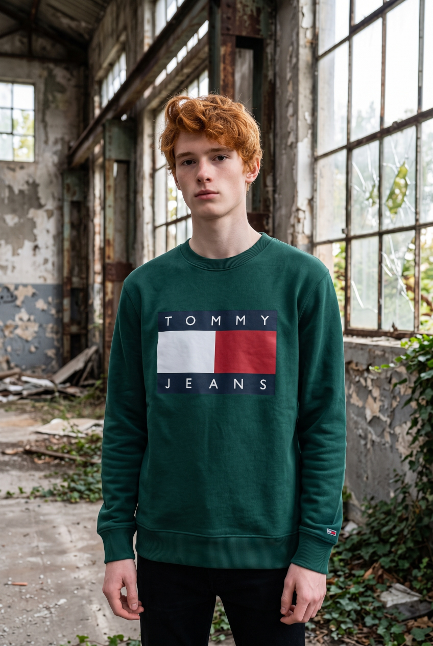 TJM GREEN REG BIG FLAG CREW NECK SWEAT