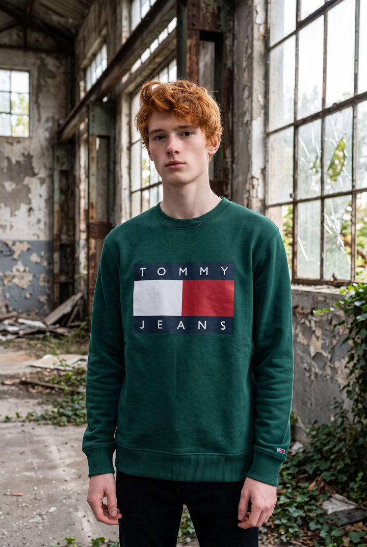 TJM GREEN REG BIG FLAG CREW NECK SWEAT