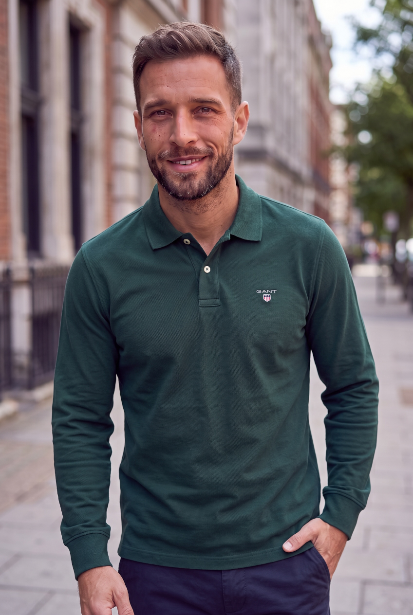 GANT TARTAN GREEN LS POLO SHIRT