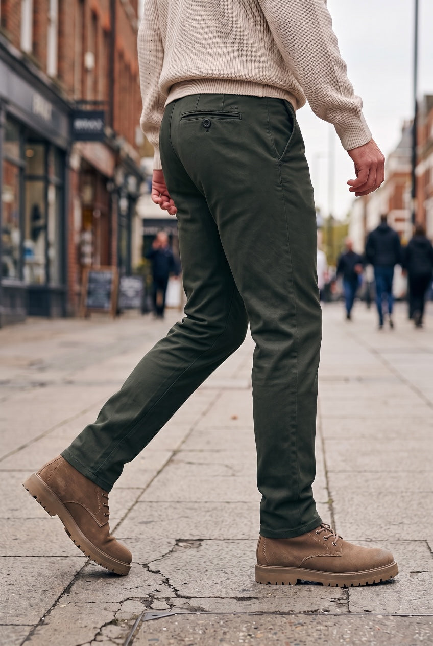 MEYER GREEN STRETCH WAISTBAND CHINOS