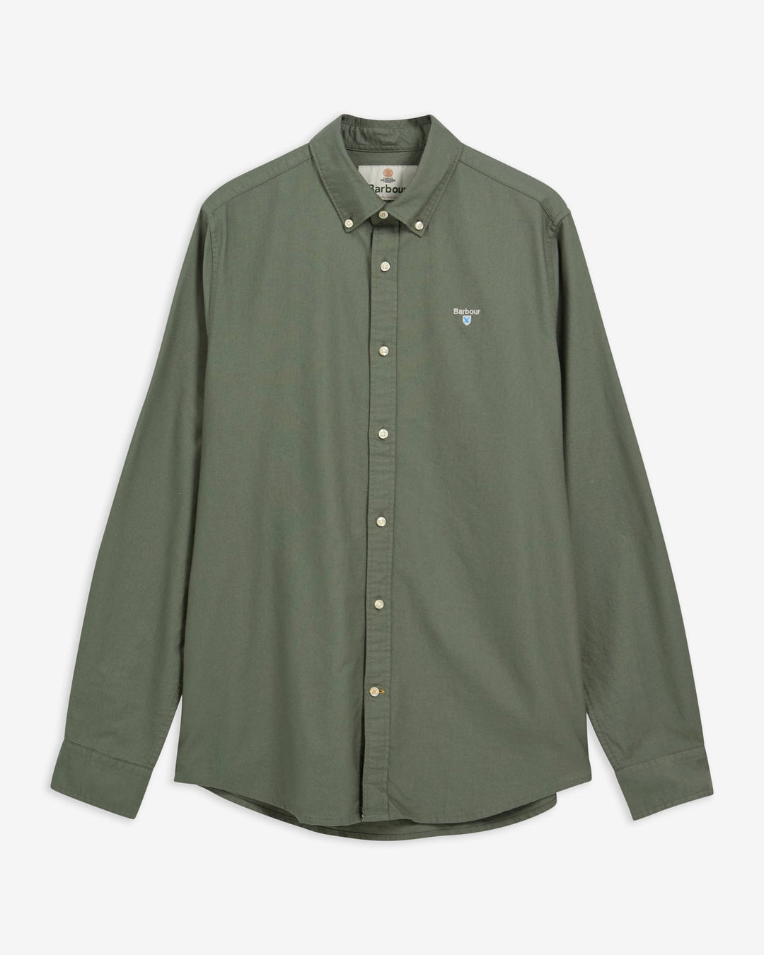 Barbour green tailored button-up shirt, long sleeves, front button placket