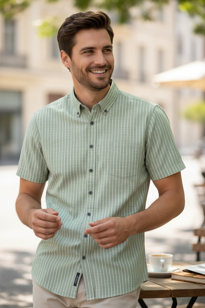 CASA MODA GREEN STRIPE SS SHIRT