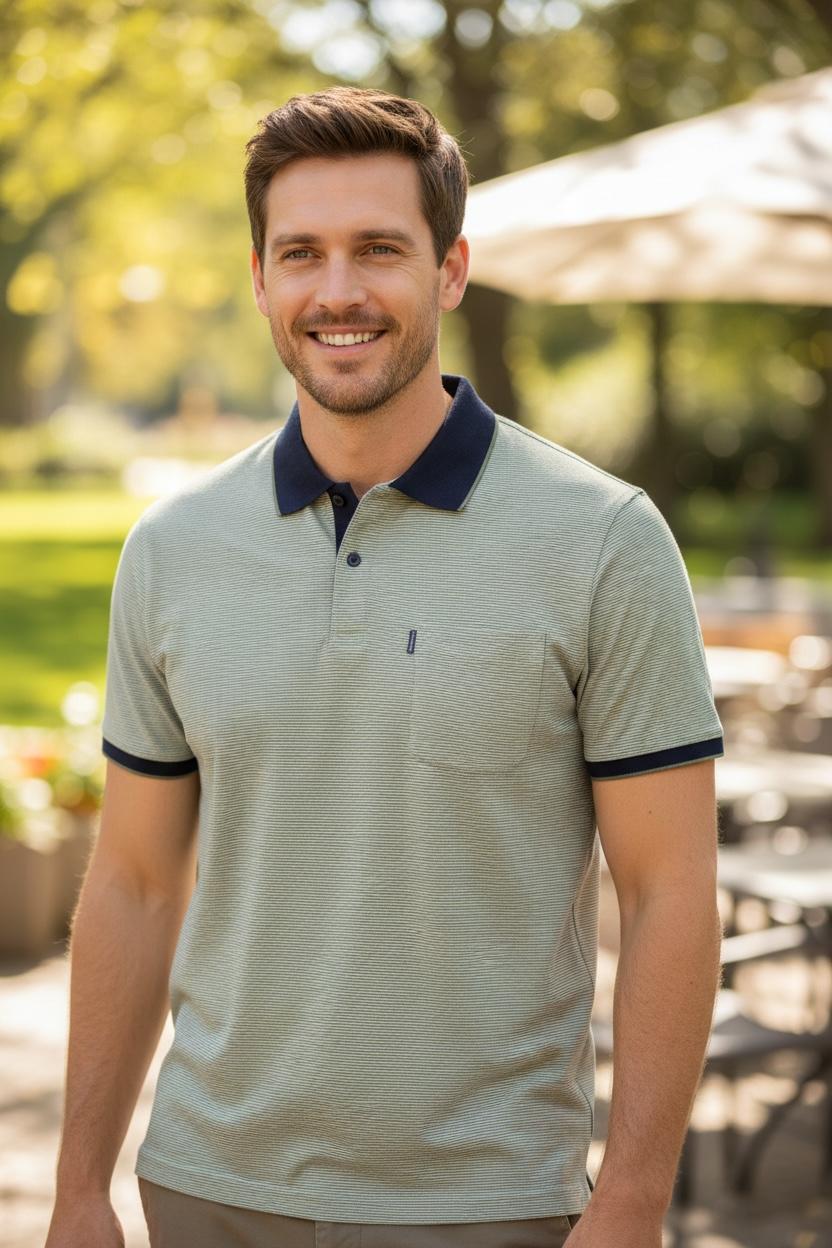 CASA MODA GREEN STRIPE POLO