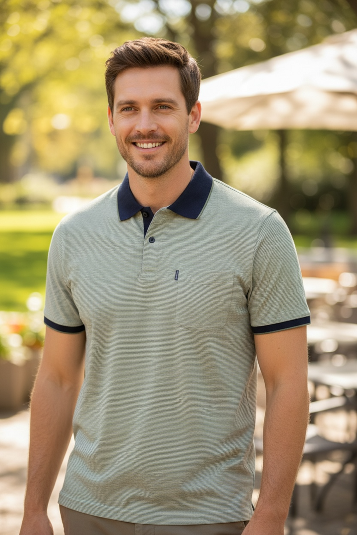 CASA MODA GREEN STRIPE POLO