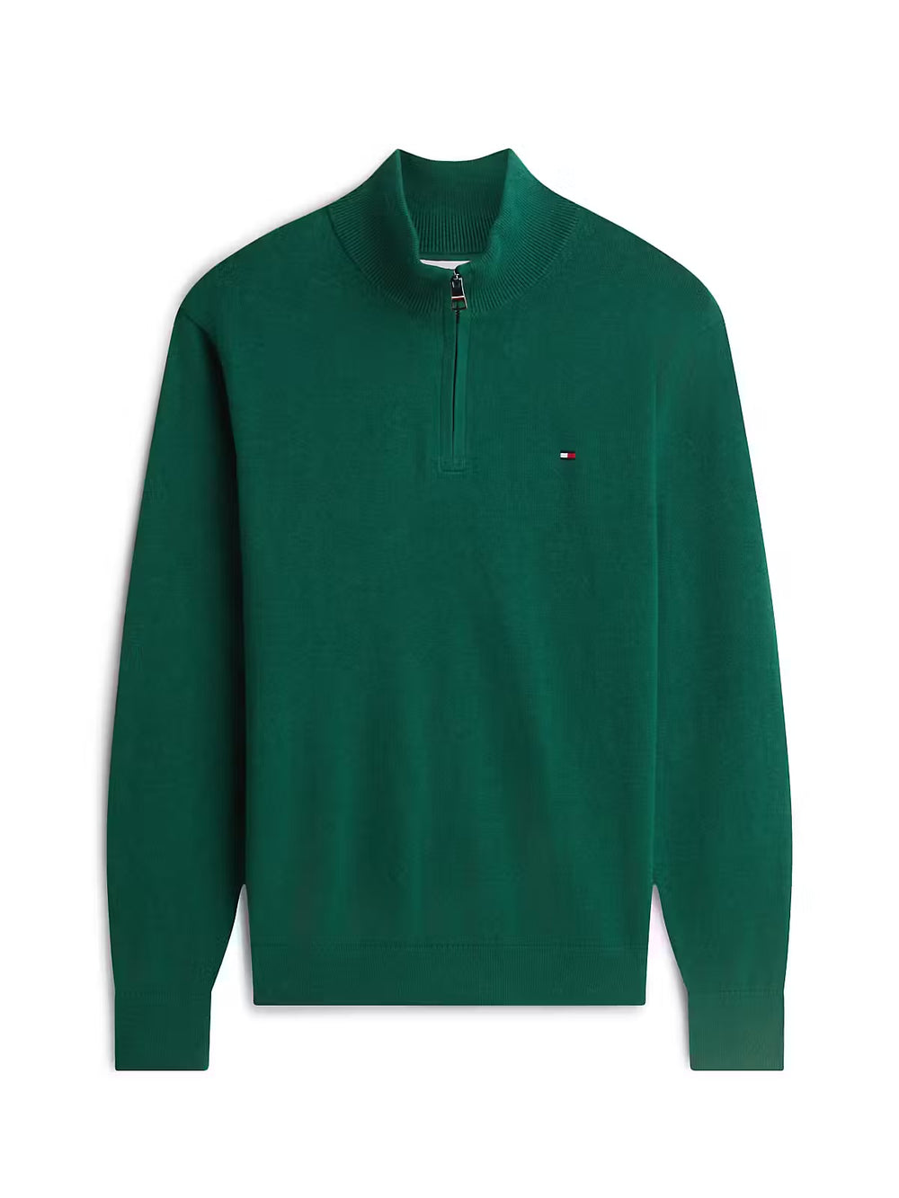 TOMMY HILFIGER green half-zip mock neck sweater, long sleeves
