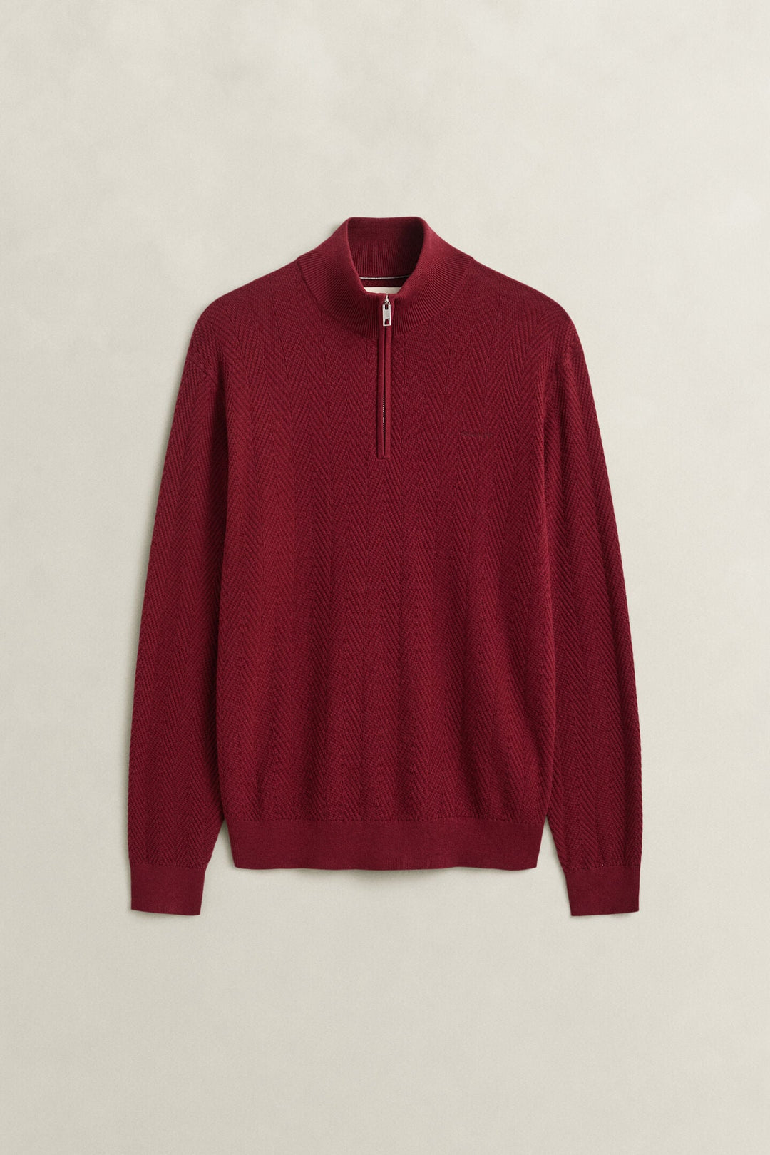 GANT RED HERRINGBONE TEXTURE 1/2 ZIP SWEATER