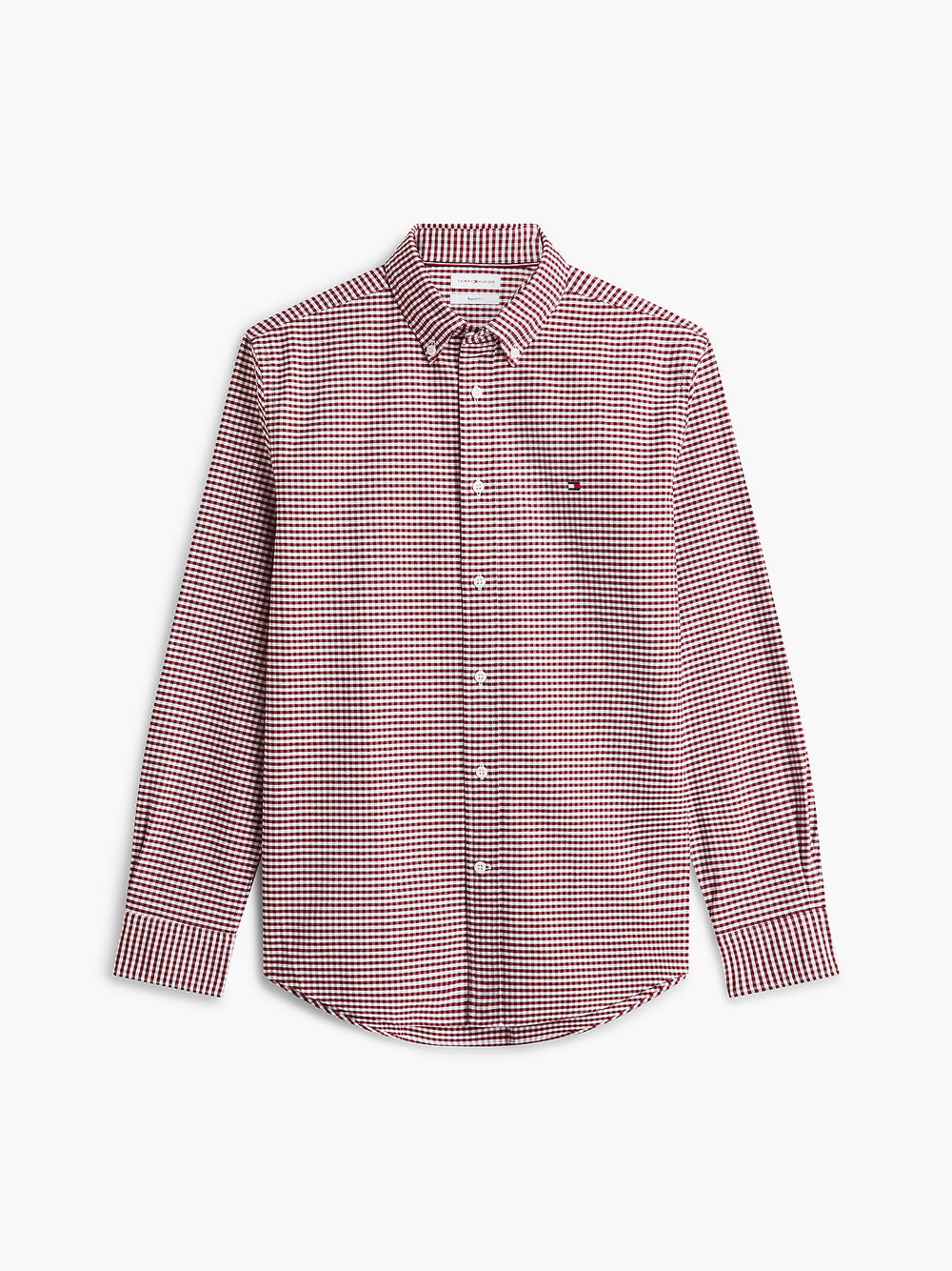 TOMMY HILFIGER burgundy and white check oxford shirt, long sleeves, button-up