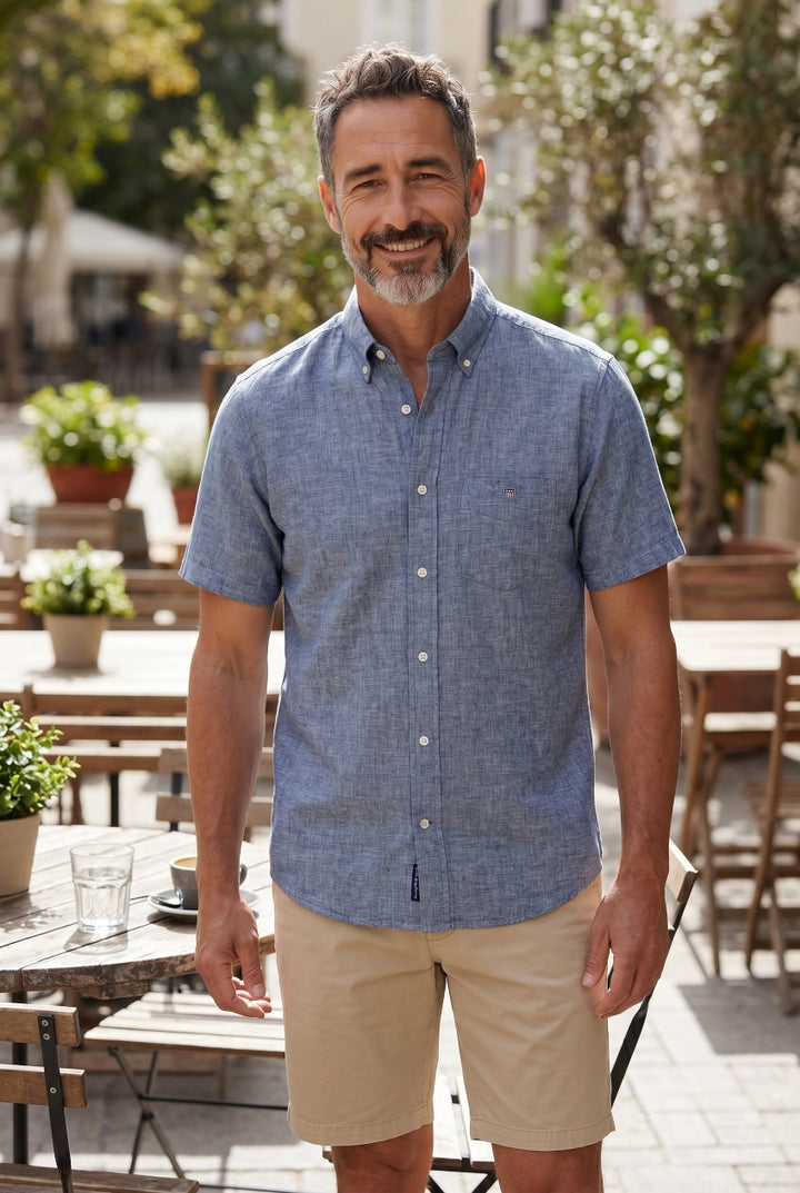 GANT REG COTTON LINEN  INDIGO BLUE SS SHIRT