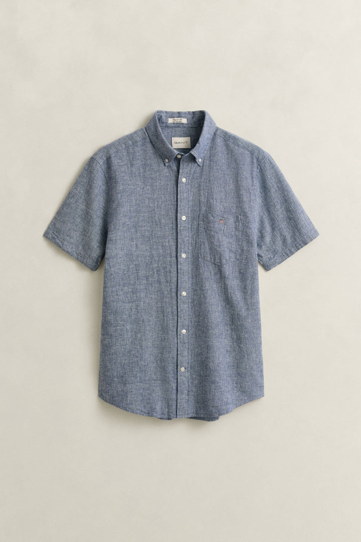 GANT REG COTTON LINEN  INDIGO BLUE SS SHIRT