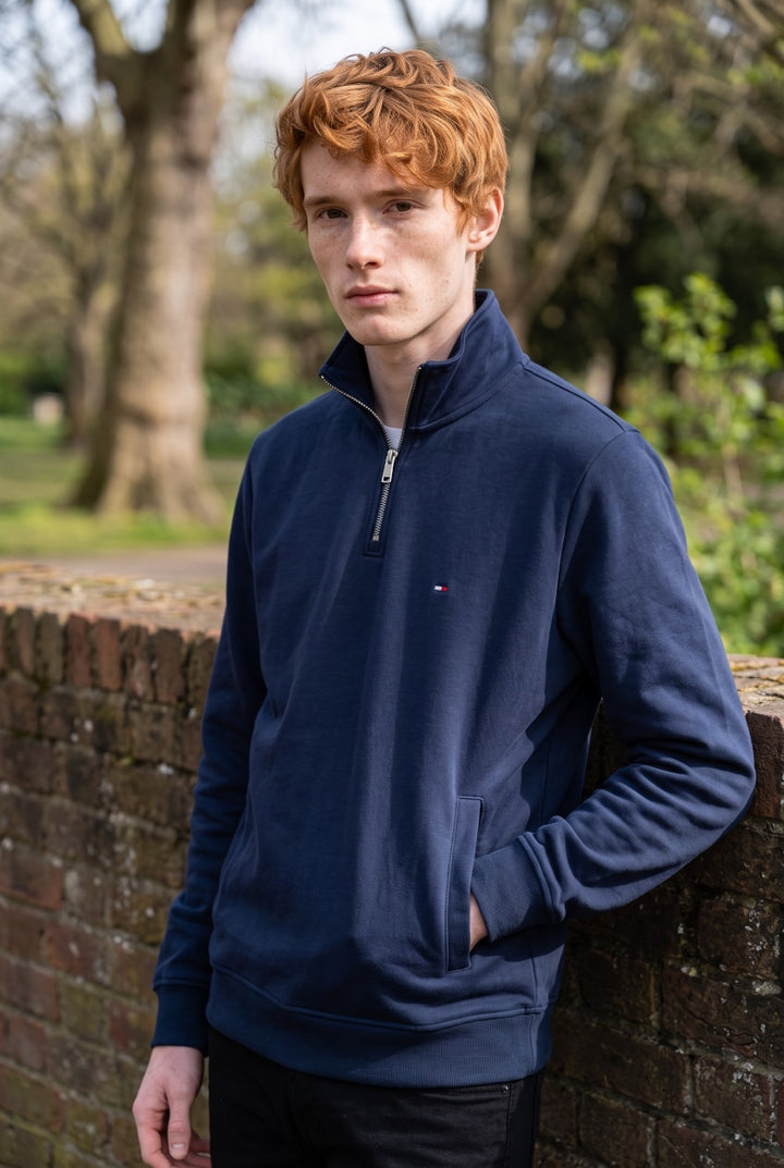 TOMMY HILFIGER  NAVY ESSENTIAL INTECHNO 1/4 ZIP SWEAT