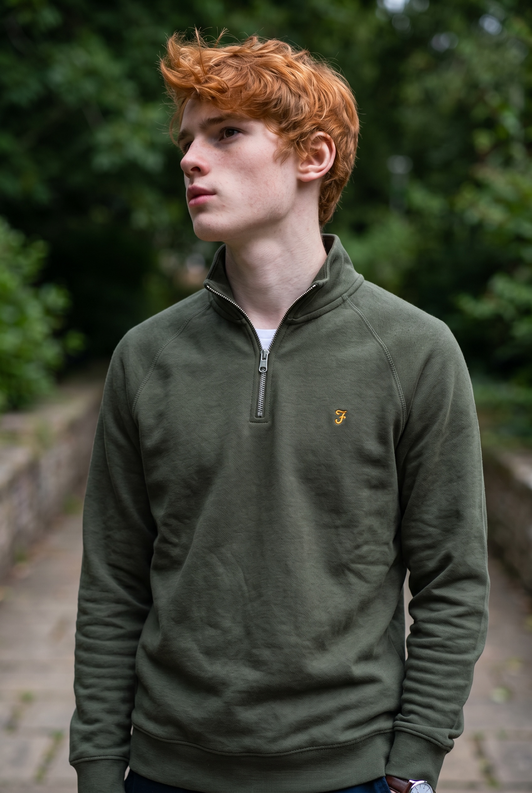 FARAH JIM 1/4 ZIP GREEN SWEAT