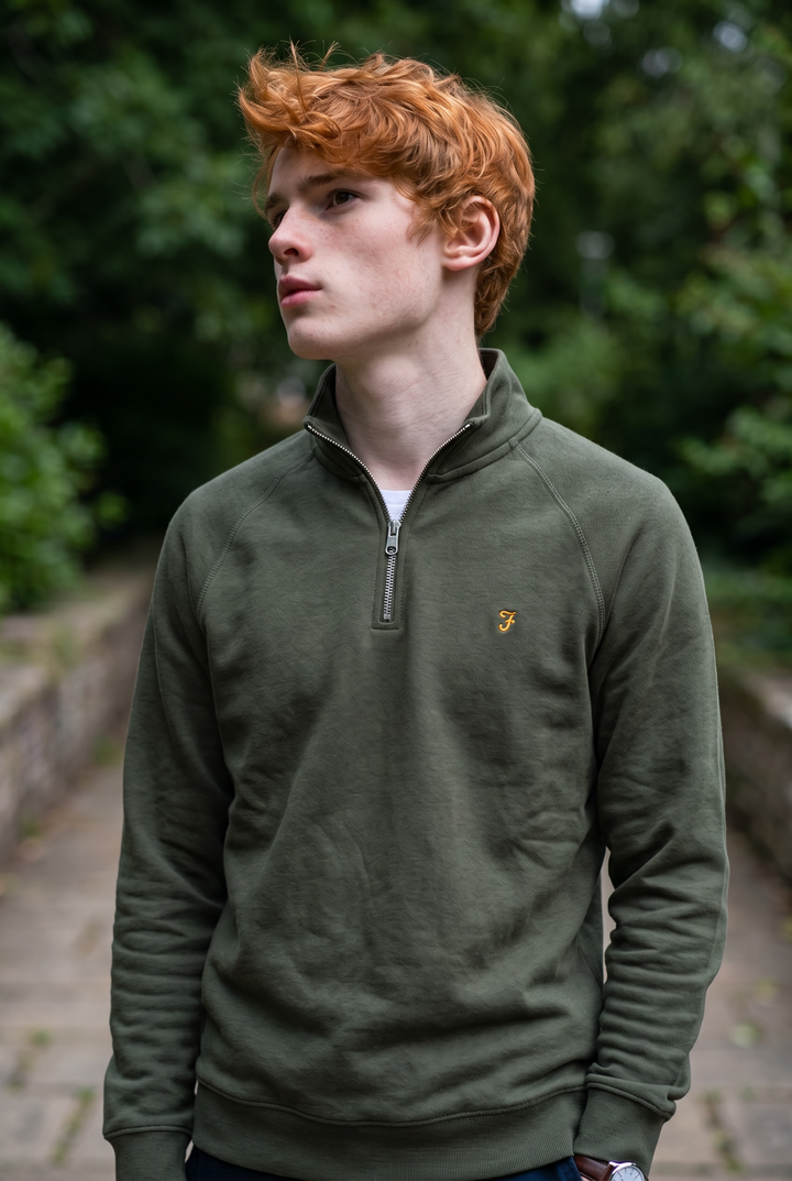 FARAH JIM 1/4 ZIP GREEN SWEAT