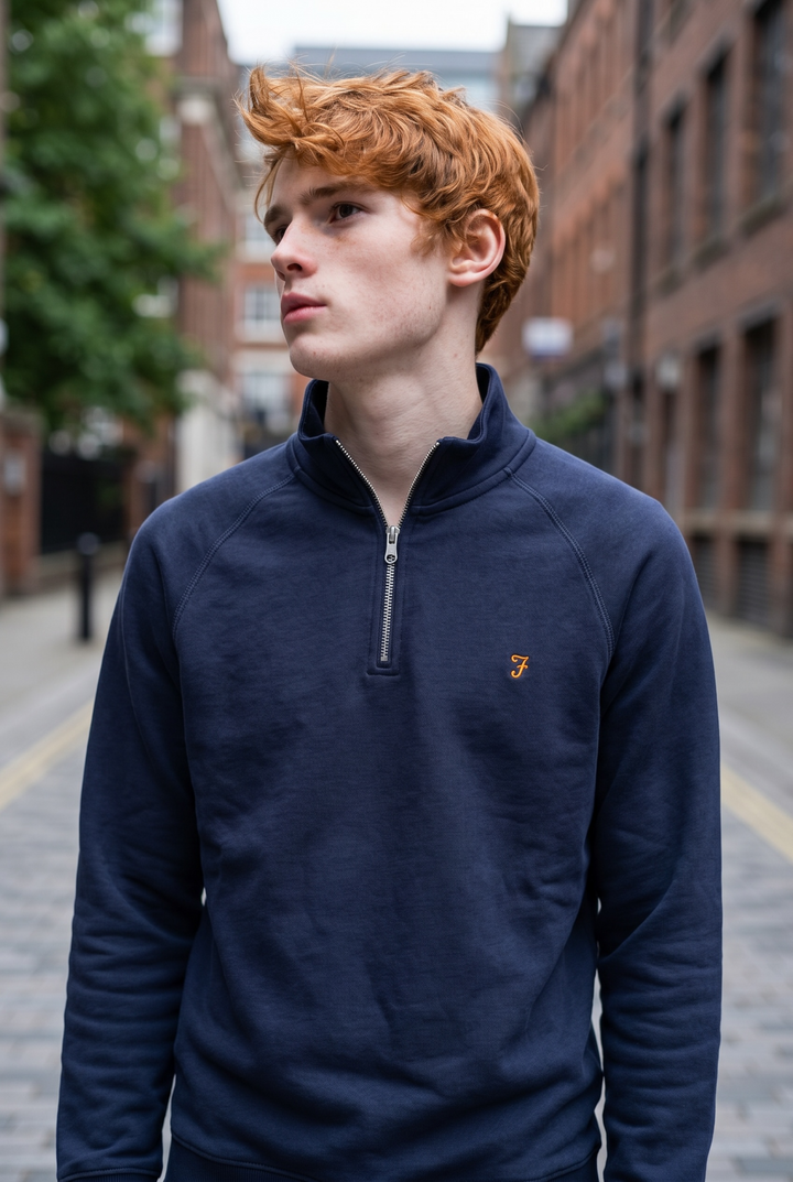 FARAH JIM 1/4 ZIP NAVY SWEAT