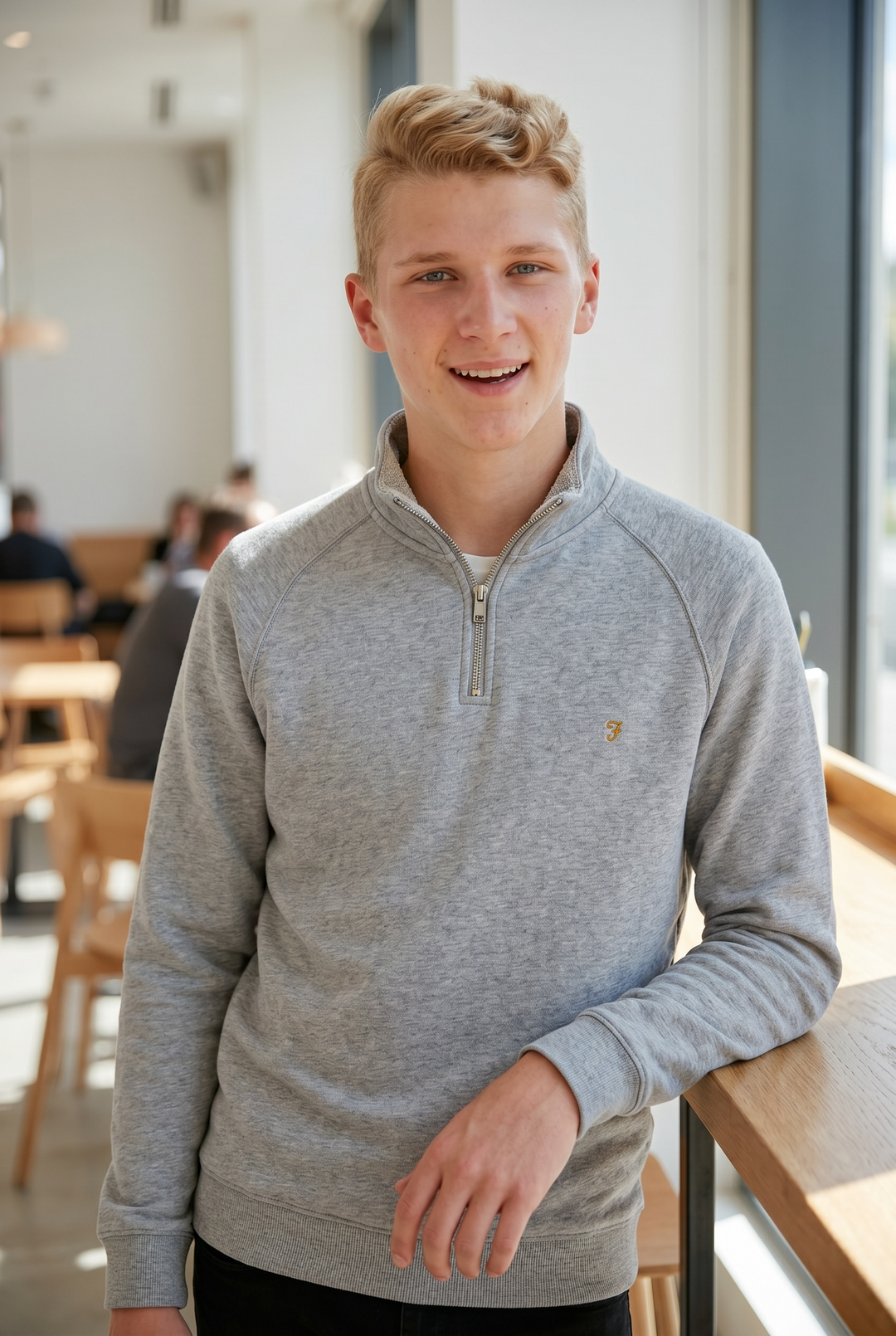 FARAH 1/4 ZIP GREY SWEAT