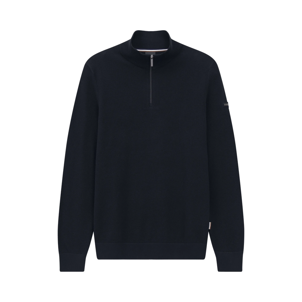 BUGATTI navy half-zip pullover sweater with small chest logo