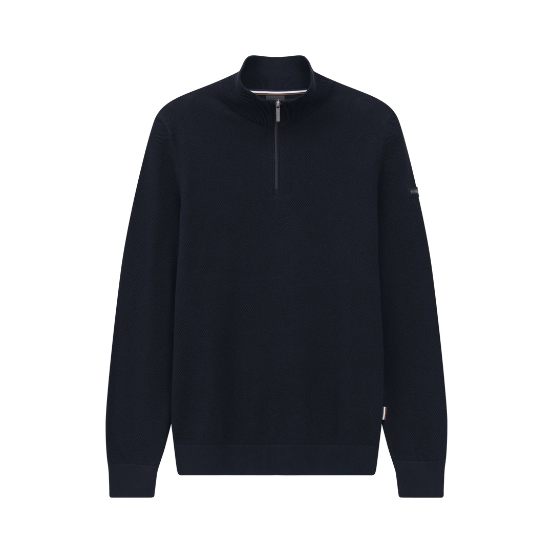 BUGATTI navy half-zip pullover sweater with small chest logo