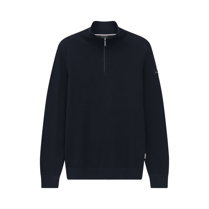 BUGATTI navy half-zip pullover sweater with small chest logo