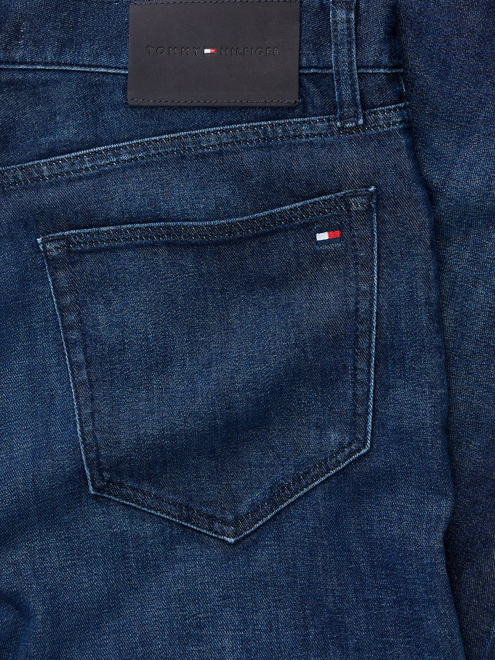 TOMMY HILFIGER slim-straight jeans, dark blue denim with back pocket and logo patch