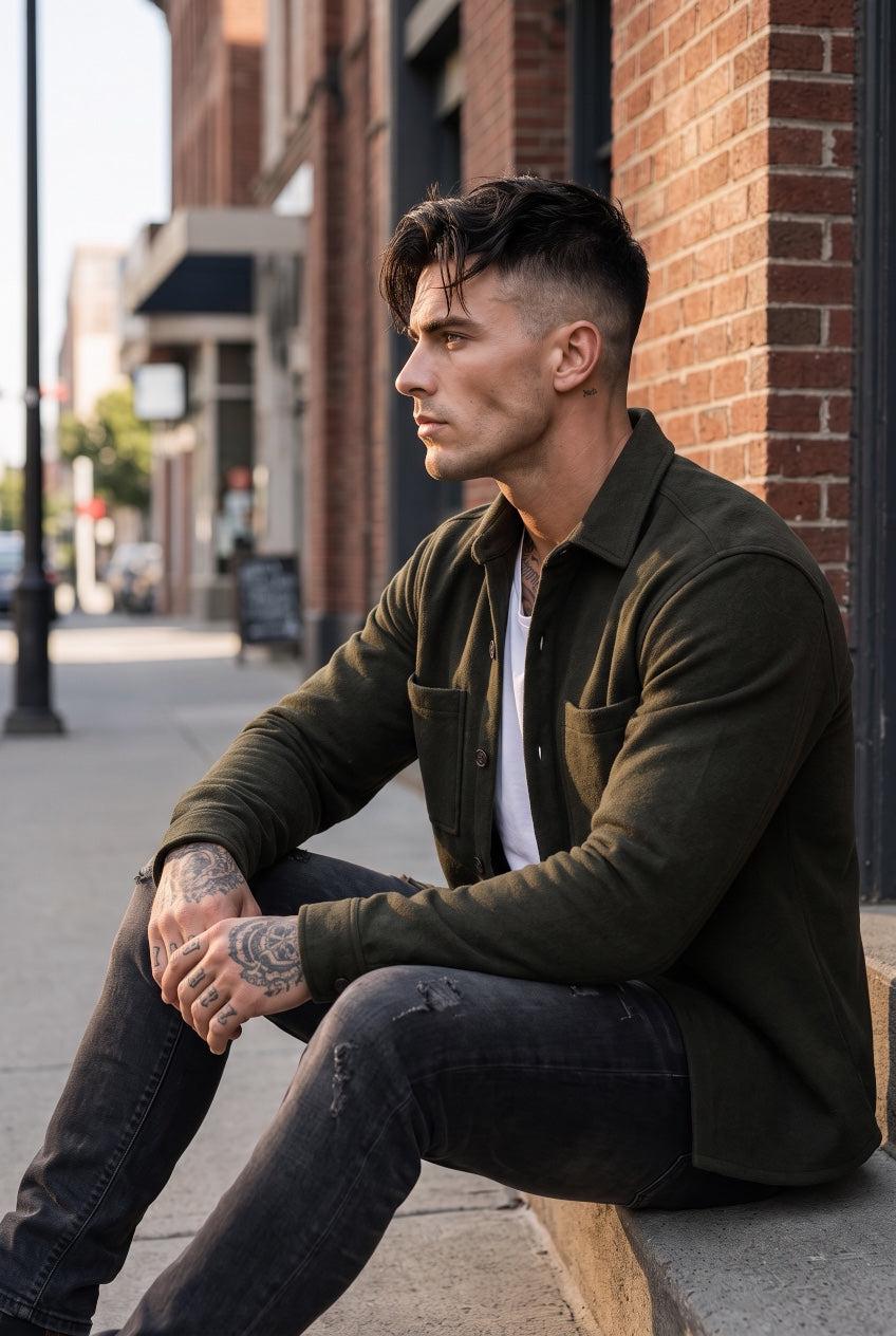 Barbour tailored overshirt, dark green button-up with two chest pockets