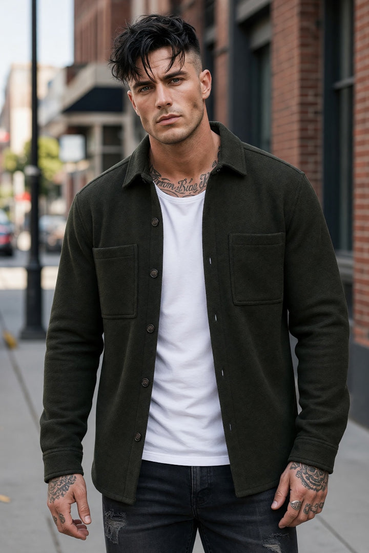 Barbour tailored overshirt, dark green button-up with chest pockets and collar