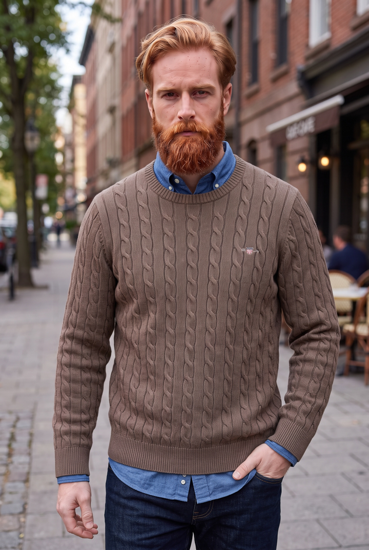 GANT MELANGE CLASSIC CABLE KNIT SWEAT