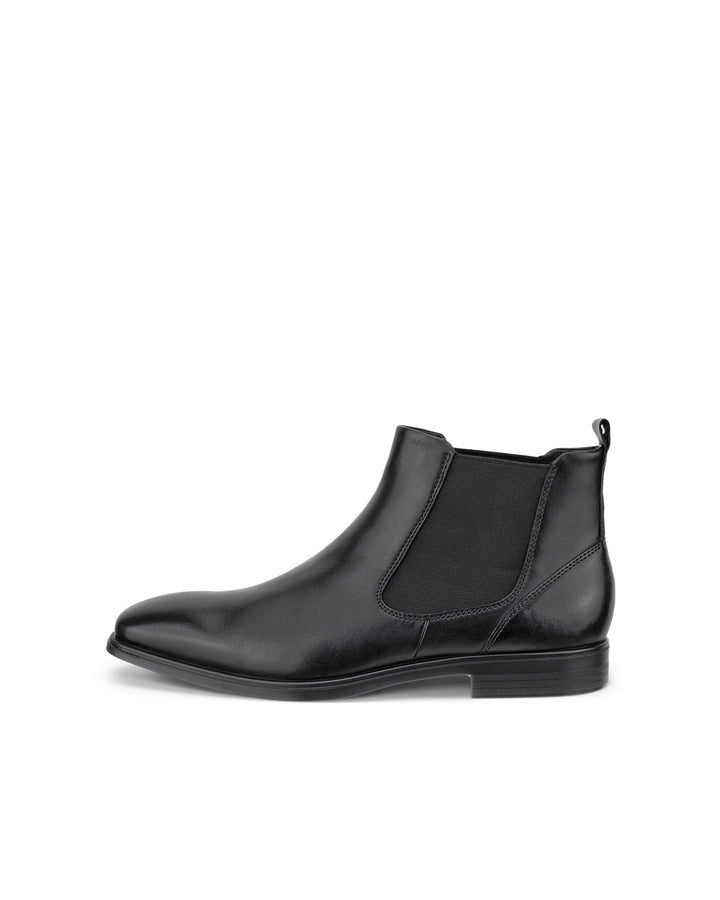 ECCO black chelsea boot with elastic gusset and stitched side detail, low heel